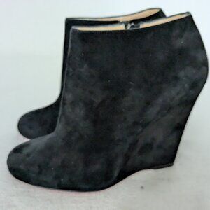 Christian Louboutin Paris Belle Zeppa Wedge Ankle Boots in Black Suede, 38, New